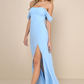 A-Line Straight Neck Off Shoulder Chiffon Floor Length Slit Bridesmaids Dress