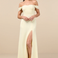 A-Line Straight Neck Off Shoulder Chiffon Floor Length Slit Bridesmaids Dress