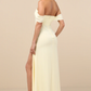 A-Line Straight Neck Off Shoulder Chiffon Floor Length Slit Bridesmaids Dress