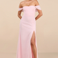 A-Line Straight Neck Off Shoulder Chiffon Floor Length Slit Bridesmaids Dress