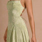 A-Line Straight-Neck Spaghetti-Strap Jacquard Floor-Length Lace-Up-Back Prom Dress