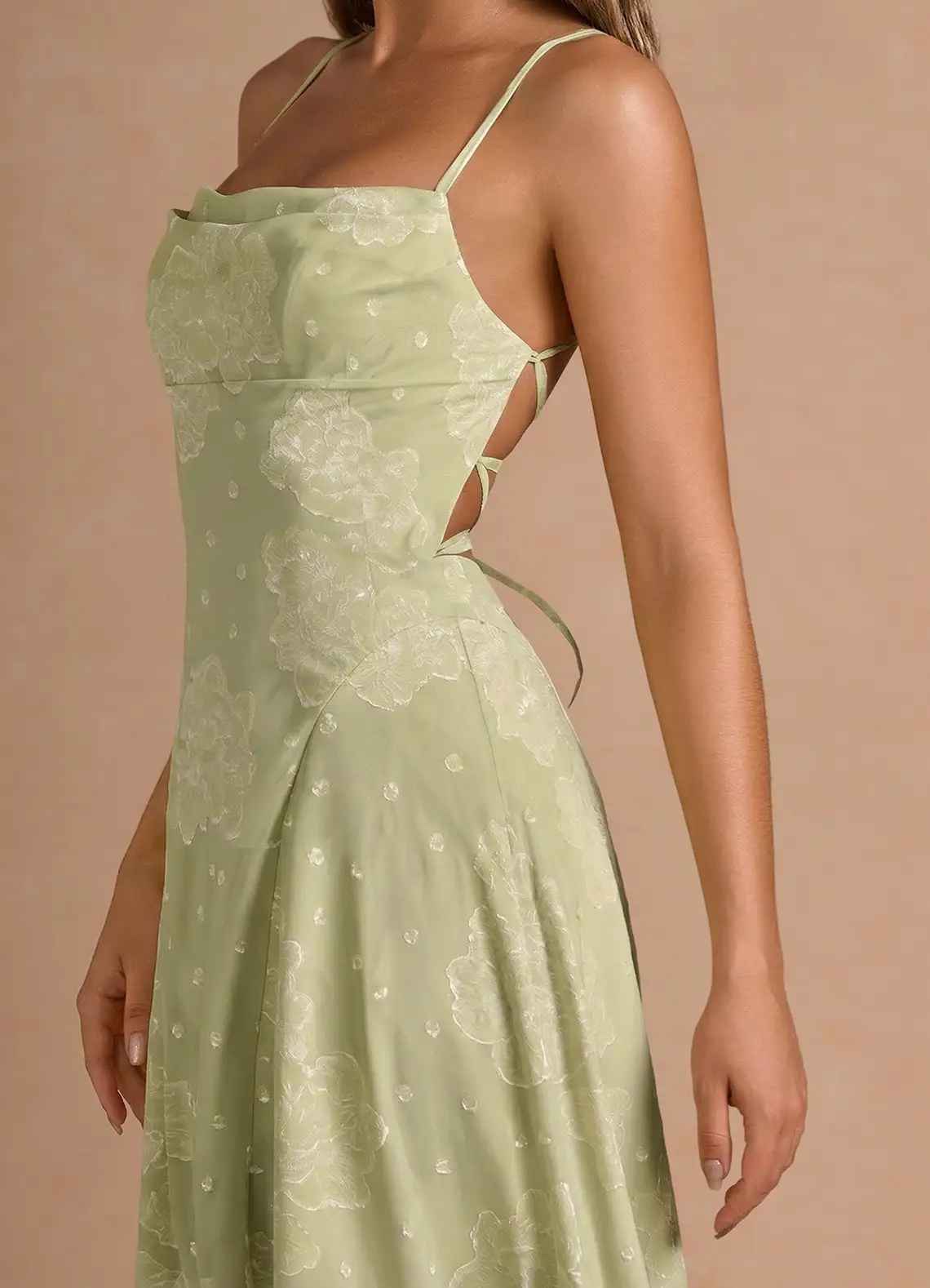 A-Line Straight-Neck Spaghetti-Strap Jacquard Floor-Length Lace-Up-Back Prom Dress