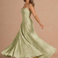 A-Line Straight-Neck Spaghetti-Strap Jacquard Floor-Length Lace-Up-Back Prom Dress