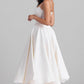 A-Line Sweetheart Neck Satin Midi Evening Dress With Tulle