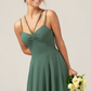 A-Line Sweetheart Spaghetti-Strap Chiffon Floor-Length Slit Lace-Up Bridesmaid Dress