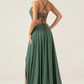 A-Line Sweetheart Spaghetti-Strap Chiffon Floor-Length Slit Lace-Up Bridesmaid Dress