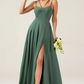 A-Line Sweetheart Spaghetti-Strap Chiffon Floor-Length Slit Lace-Up Bridesmaid Dress