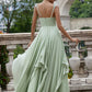 Flowy A-Line Sweetheart Spaghetti-Strap Chiffon Floor-Length Tie-Strap Ruffle Bridesmaid Dress