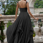Flowy A-Line Sweetheart Spaghetti-Strap Chiffon Floor-Length Tie-Strap Ruffle Bridesmaid Dress