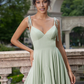 Flowy A-Line Sweetheart Spaghetti-Strap Chiffon Floor-Length Tie-Strap Ruffle Bridesmaid Dress