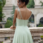 Flowy A-Line Sweetheart Spaghetti-Strap Chiffon Floor-Length Tie-Strap Ruffle Bridesmaid Dress