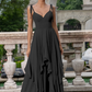 Flowy A-Line Sweetheart Spaghetti-Strap Chiffon Floor-Length Tie-Strap Ruffle Bridesmaid Dress