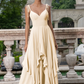 Flowy A-Line Sweetheart Spaghetti-Strap Chiffon Floor-Length Tie-Strap Ruffle Bridesmaid Dress