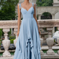 Flowy A-Line Sweetheart Spaghetti-Strap Chiffon Floor-Length Tie-Strap Ruffle Bridesmaid Dress
