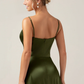 A-Line Sweetheart Spaghetti-Strap Satin Floor-Length Button-Slit Bridesmaid Dress