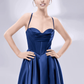 A-Line Sweetheart Spaghetti-Strap Satin Slit Lace-Up-Back Maxi Formal Prom Dress
