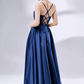 A-Line Sweetheart Spaghetti-Strap Satin Slit Lace-Up-Back Maxi Formal Prom Dress