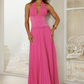 A-line Halter Sleeveless Chiffon Midi Corset Lace-Up Bridesmaid Dress