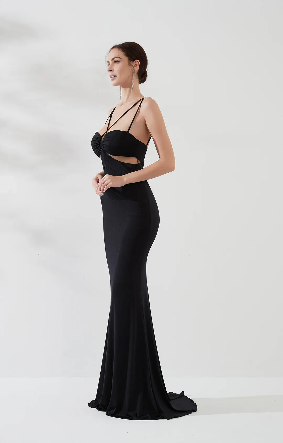 Glamorous Sheath Plunging V-neck Sleeveless Satin Floor-length Twist-front Evening Gown