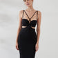 Glamorous Sheath Plunging V-neck Sleeveless Satin Floor-length Twist-front Evening Gown
