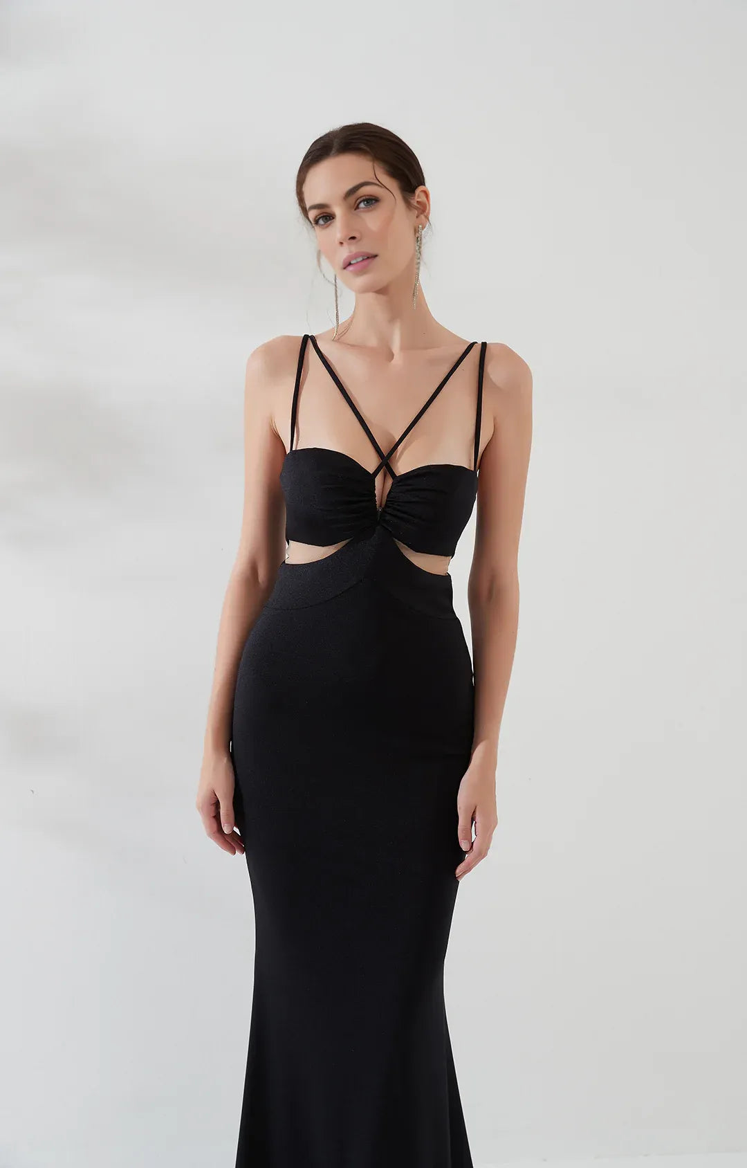 Glamorous Sheath Plunging V-neck Sleeveless Satin Floor-length Twist-front Evening Gown