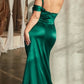 Asymmetrical Mermaid One Shoulder Short Sleeve Satin Long Prom Dress with Slit