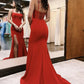 Boned Corset Mermaid Square Neck Spaghetti Strap High Slit Lace-up Back Floor Length Prom Evening Gown