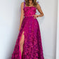 Bow Tie Shoulder Strap 3D Floral Lace Corset Lace-Up Back High Slit A-Line Sweep Train Prom Evening Gown
