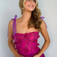 Bow Tie Shoulder Strap 3D Floral Lace Corset Lace-Up Back High Slit A-Line Sweep Train Prom Evening Gown