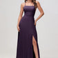 Charming A-Line Square Neck Sleeveless Chiffon Floor-Length Slit Bridesmaid Dress