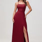 Charming A-Line Square Neck Sleeveless Chiffon Floor-Length Slit Bridesmaid Dress