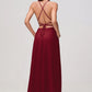 Charming A-Line Square Neck Sleeveless Chiffon Floor-Length Slit Bridesmaid Dress