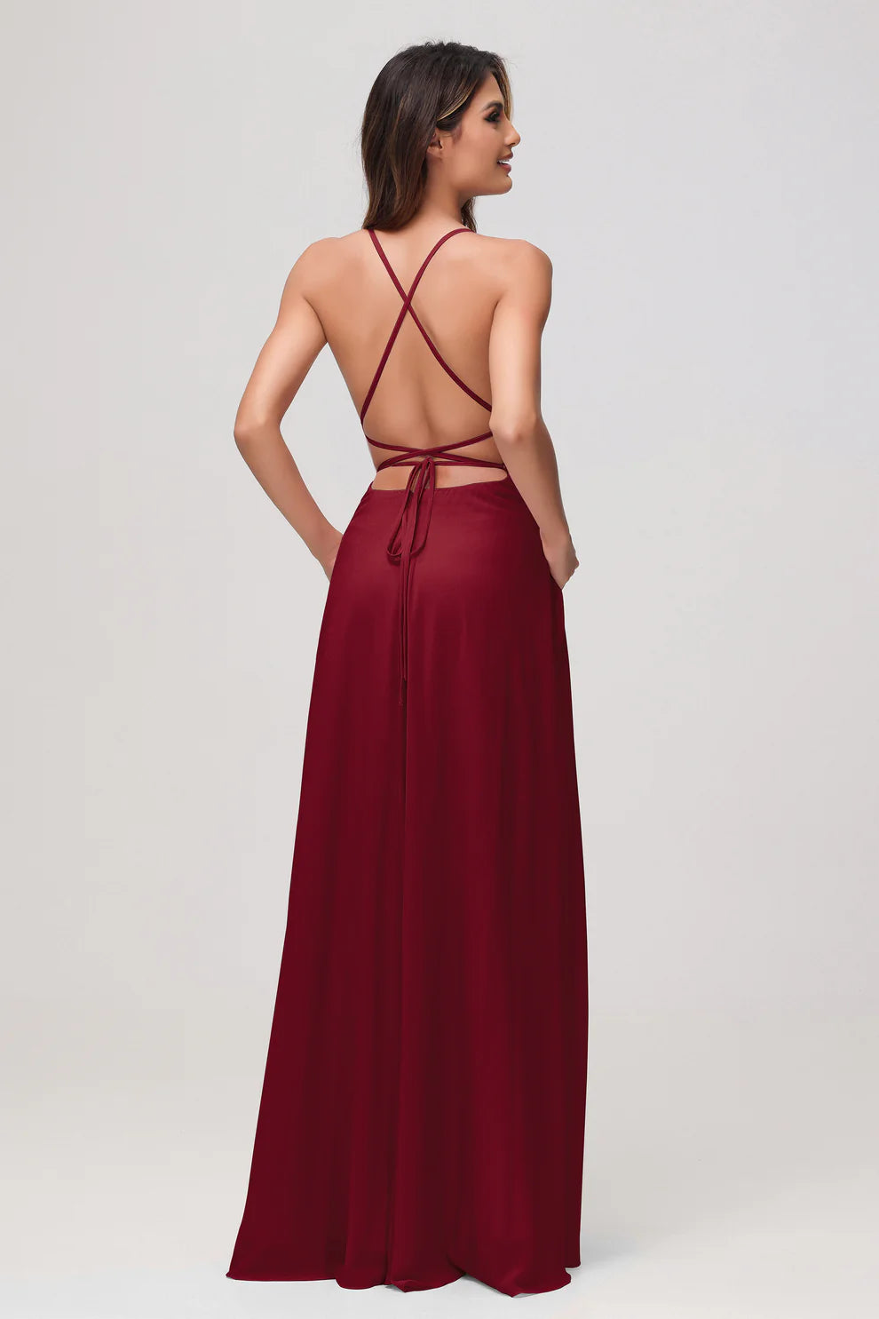 Charming A-Line Square Neck Sleeveless Chiffon Floor-Length Slit Bridesmaid Dress