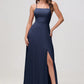Charming A-Line Square Neck Sleeveless Chiffon Floor-Length Slit Bridesmaid Dress