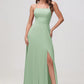 Charming A-Line Square Neck Sleeveless Chiffon Floor-Length Slit Bridesmaid Dress