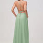 Charming A-Line Square Neck Sleeveless Chiffon Floor-Length Slit Bridesmaid Dress