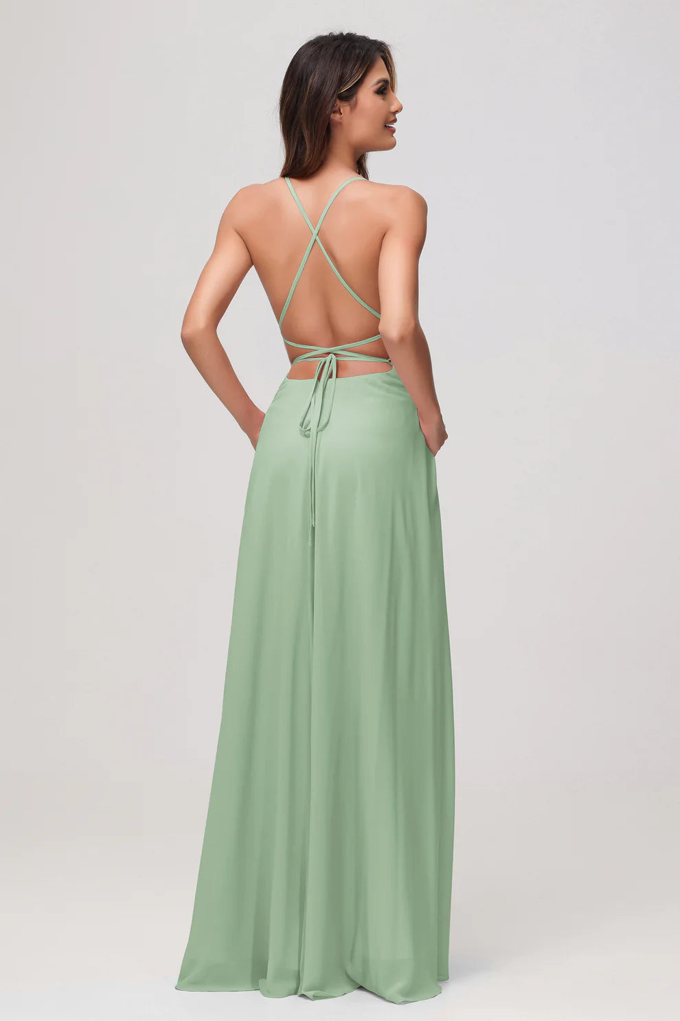 Charming A-Line Square Neck Sleeveless Chiffon Floor-Length Slit Bridesmaid Dress