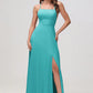 Charming A-Line Square Neck Sleeveless Chiffon Floor-Length Slit Bridesmaid Dress