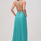 Charming A-Line Square Neck Sleeveless Chiffon Floor-Length Slit Bridesmaid Dress