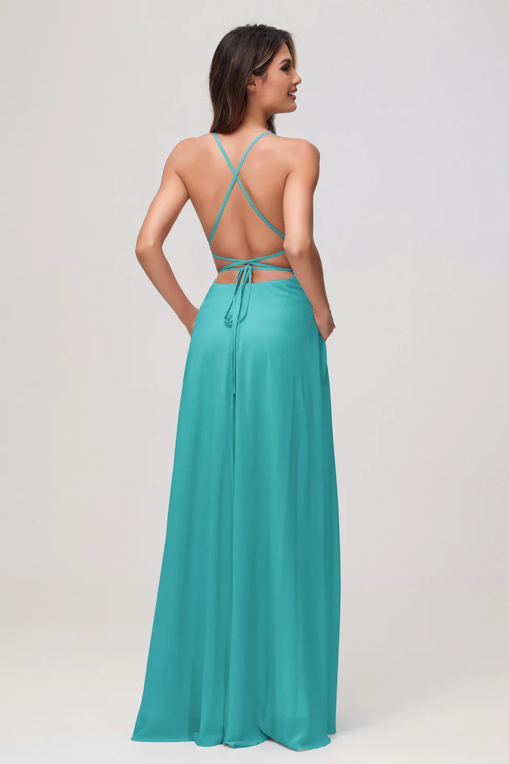 Charming A-Line Square Neck Sleeveless Chiffon Floor-Length Slit Bridesmaid Dress