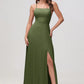 Charming A-Line Square Neck Sleeveless Chiffon Floor-Length Slit Bridesmaid Dress