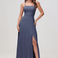 Charming A-Line Square Neck Sleeveless Chiffon Floor-Length Slit Bridesmaid Dress
