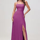 Charming A-Line Square Neck Sleeveless Chiffon Floor-Length Slit Bridesmaid Dress
