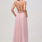 Charming A-Line Square Neck Sleeveless Chiffon Floor-Length Slit Bridesmaid Dress