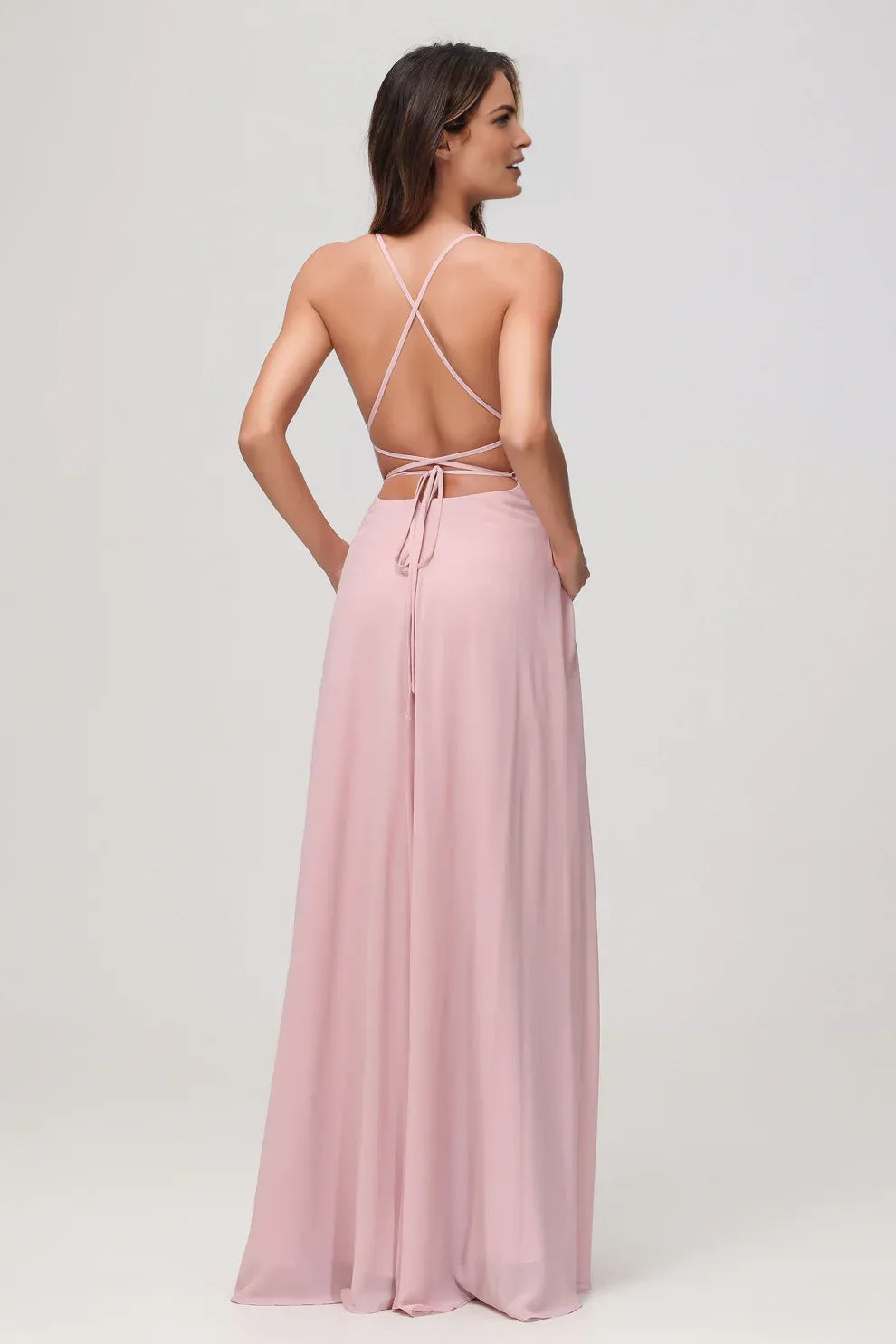 Charming A-Line Square Neck Sleeveless Chiffon Floor-Length Slit Bridesmaid Dress