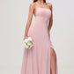 Charming A-Line Square Neck Sleeveless Chiffon Floor-Length Slit Bridesmaid Dress