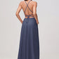 Charming A-Line Square Neck Sleeveless Chiffon Floor-Length Slit Bridesmaid Dress