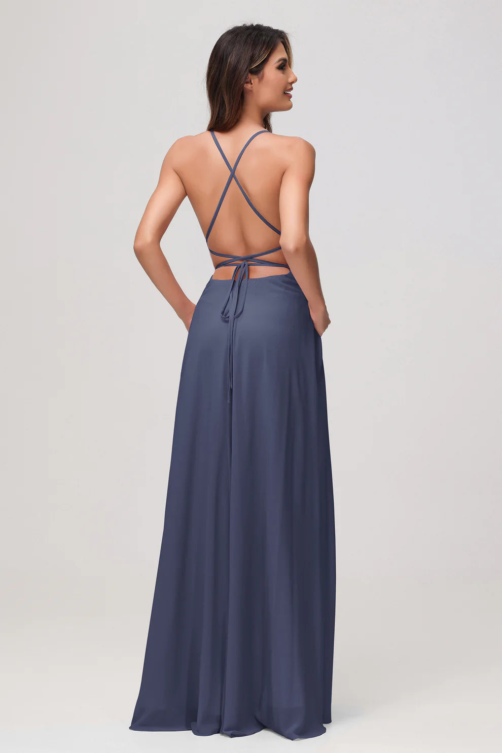 Charming A-Line Square Neck Sleeveless Chiffon Floor-Length Slit Bridesmaid Dress