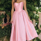 Charming A-Line Sweetheart Strapless Satin Tea-Length Corset Lace-up Party Dress