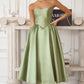 Charming A-Line Sweetheart Strapless Satin Tea-Length Corset Lace-up Party Dress